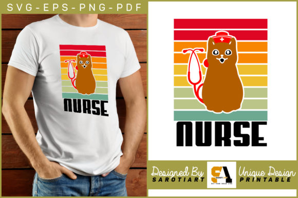 Nurse Cat Lover Silhouette T-shirt PNG